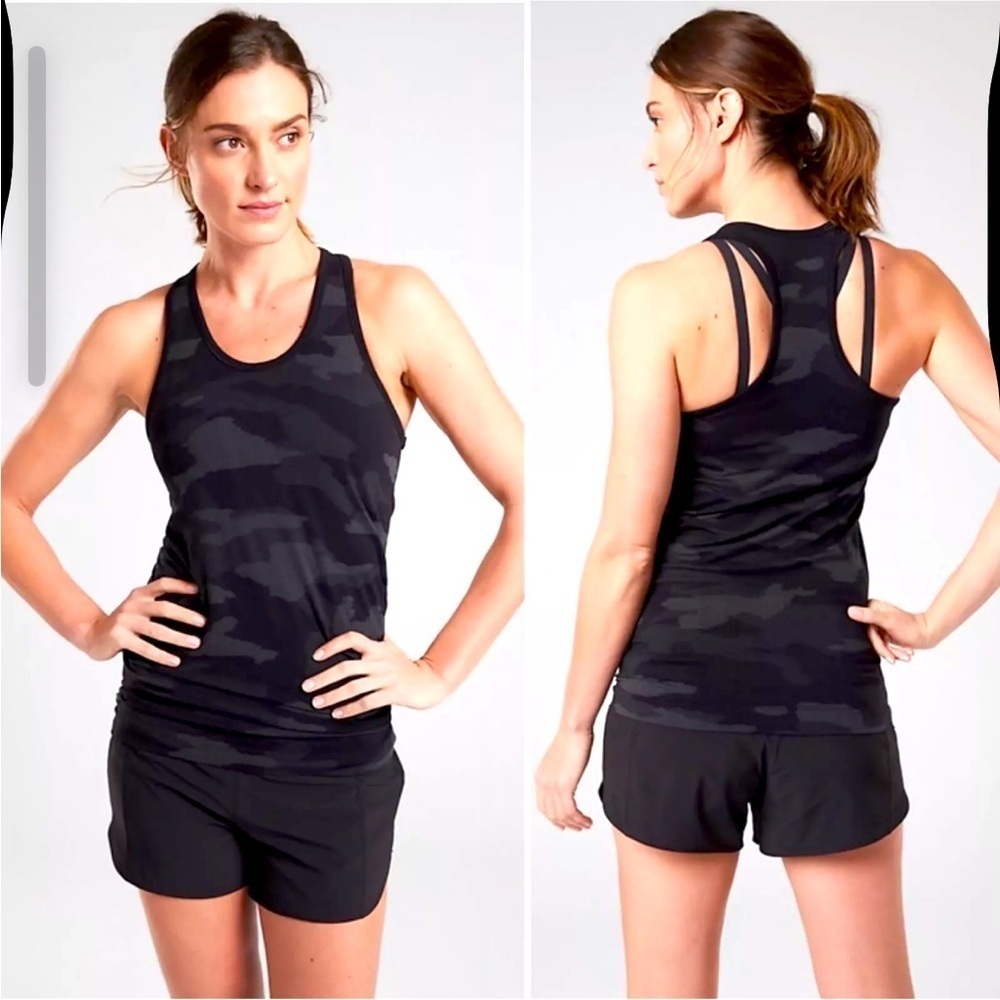 Athleta Speedlight Camo Racerback Tank Top Black Seamless Fitted